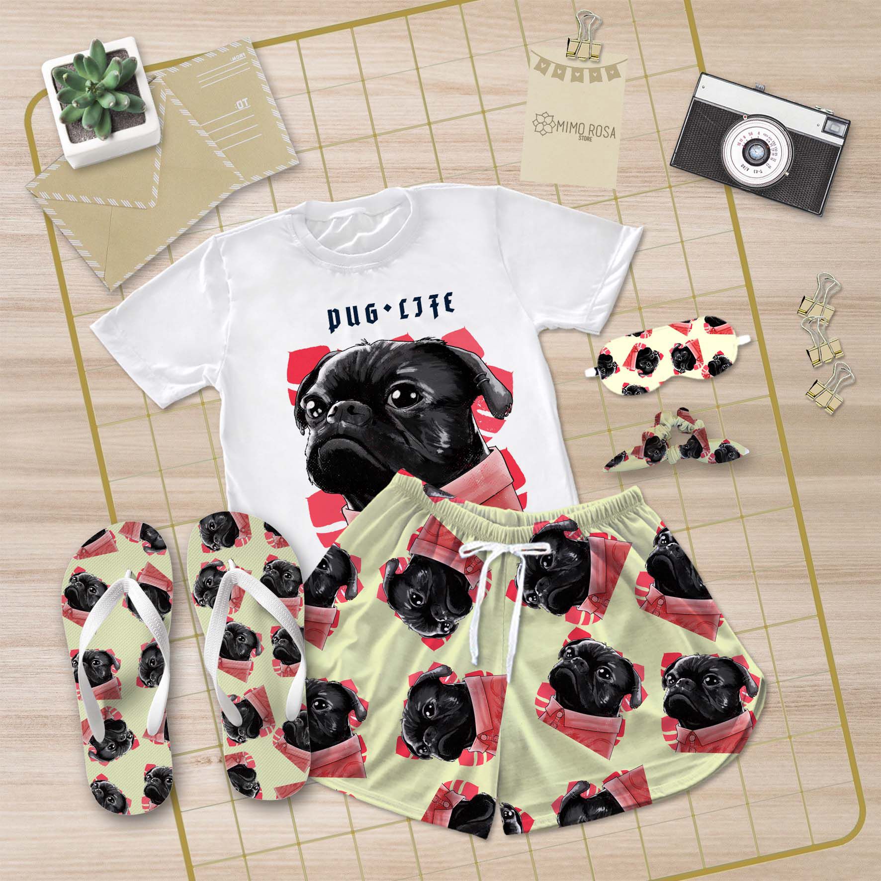 Kit Pijama Curto de Verão Dog + Chinelo de dedo - Mimo Rosa Store