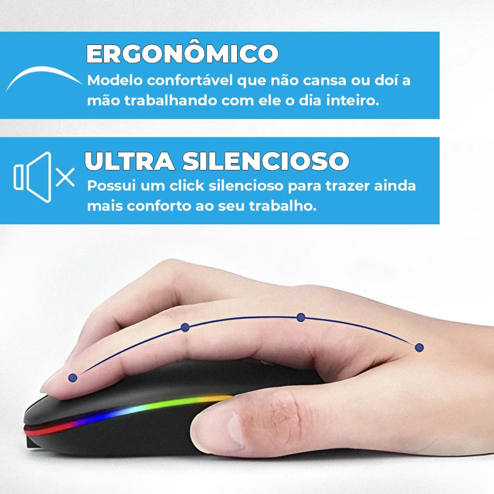 Wireless Partner Mouse Mouse Sem Fio Wireles 2.4G+Bluetooth Recarregavel - Conexão Partner