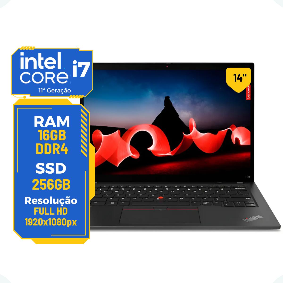 Notebook Lenovo Thinkpad T14 i7-11th 16gb 256gb 14' Full Hd