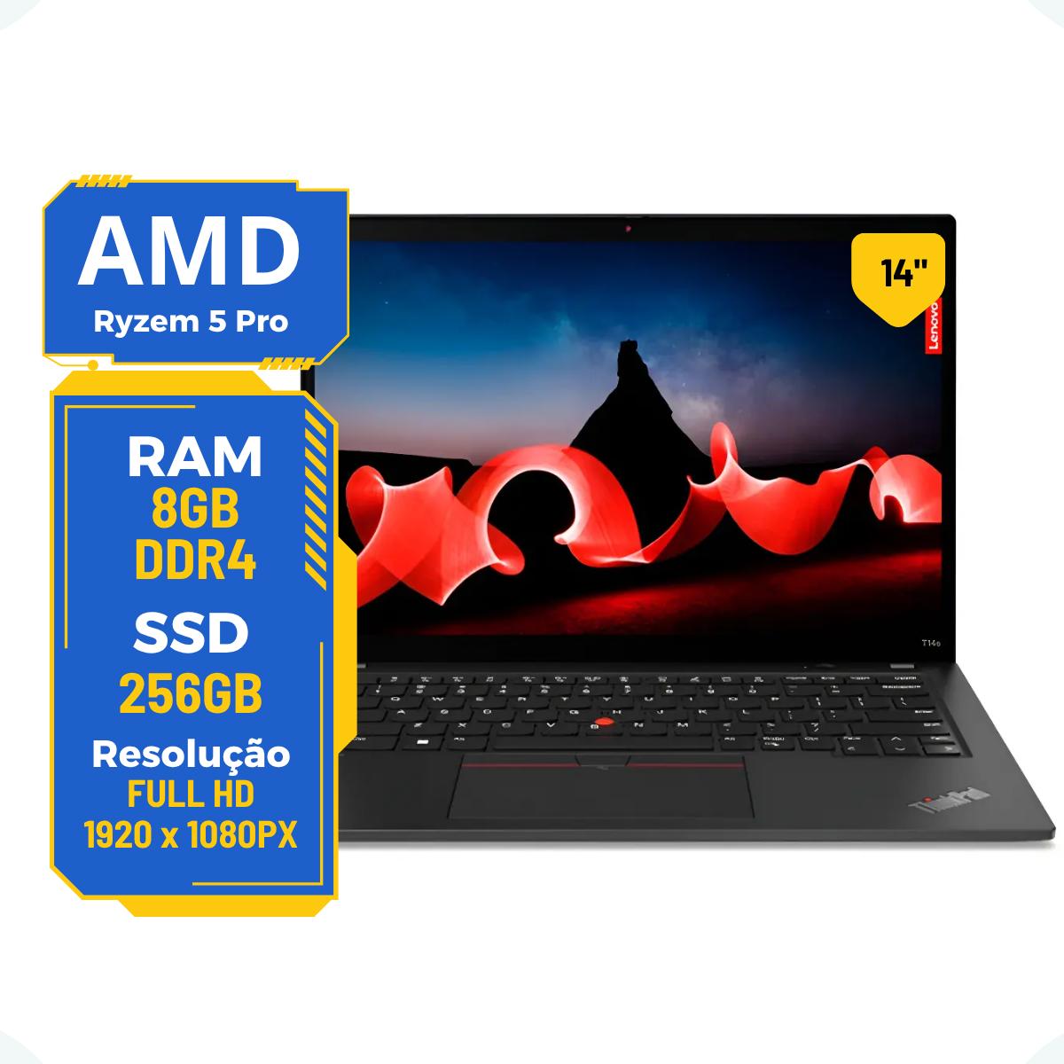 Notebook Lenovo Thinkpad T14 Ryzen 5 Pro 8gb 256gb 14' FHD