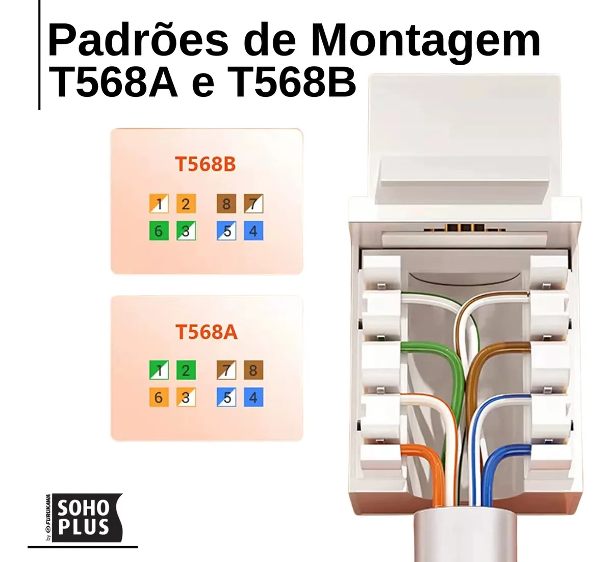 CONECTOR FÊMEA SOHOPLUS CAT.5e T568A/B – BRANCO – ROHS - D&D