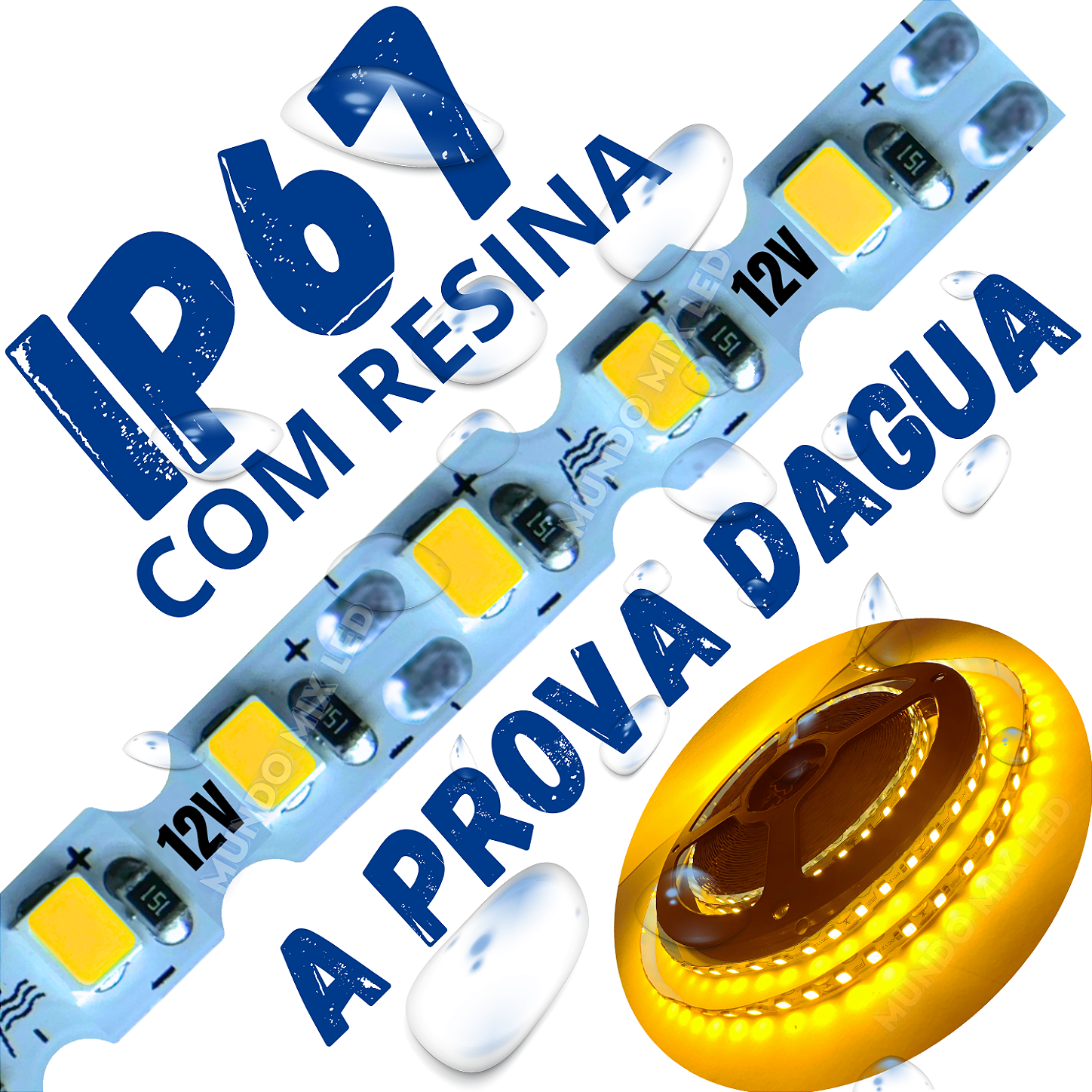 Ultra Fita LED MALEÁVEL IP67 6MM Prova Dagua Amarelo ÂMBAR 12v 8W