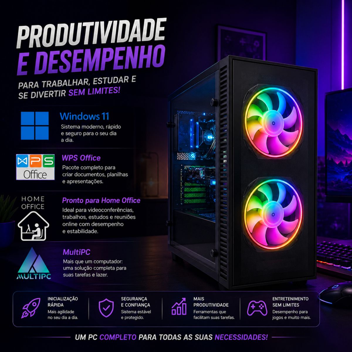 PC Gamer I5 3ª Geração RAM 16GB SSD 512GB GPU RX550 TPM 2.0
