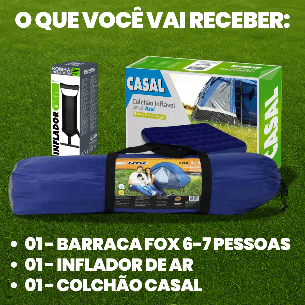 Kit Barraca Fox 6-7 Pessoas NTK + Colchão Casal + Bomba de Ar - SUMMER ...