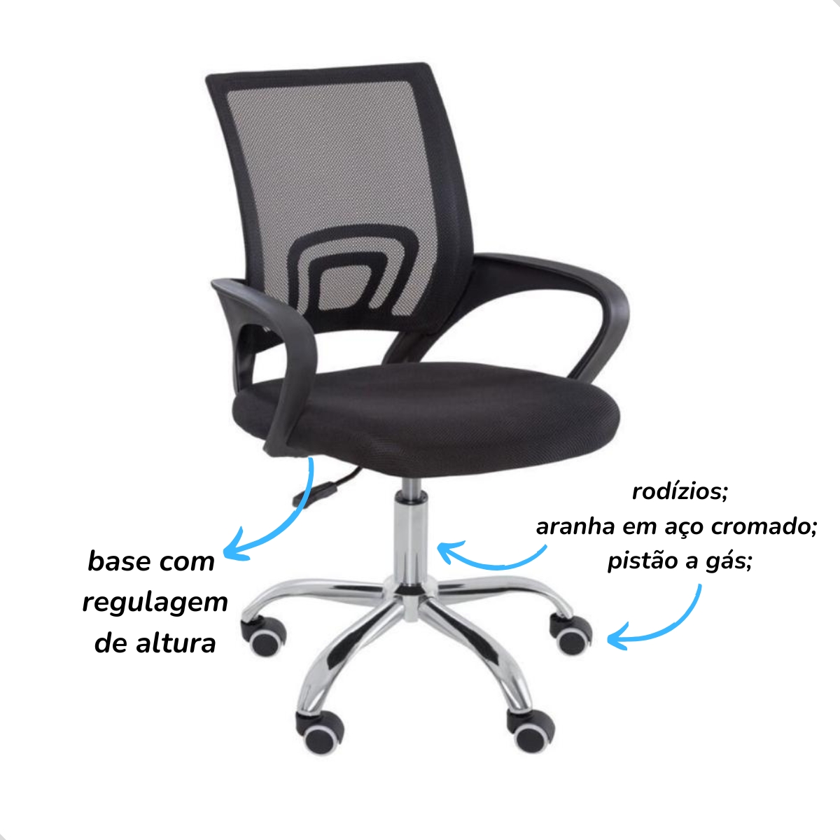 Spotech Cadeira de Escritório Giratória Diretor Preta Encosto em Mesh Ajuste de ...