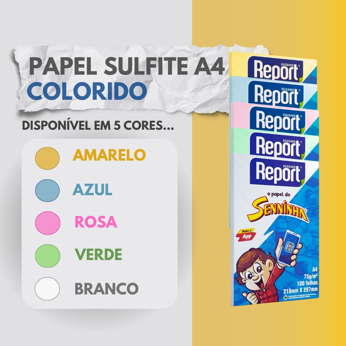 Spotech Papel Sulfite A4 Colorido 100 Folhas 75g Report Seninha - disponível em ...
