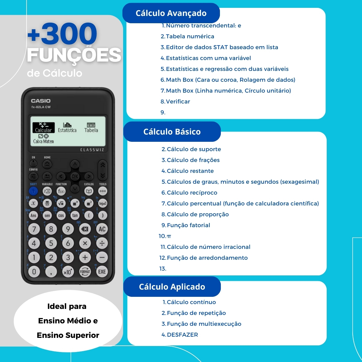 Spotech Calculadora Científica Casio Fx-82la Cw +300 Funções Ensino Médio e ...