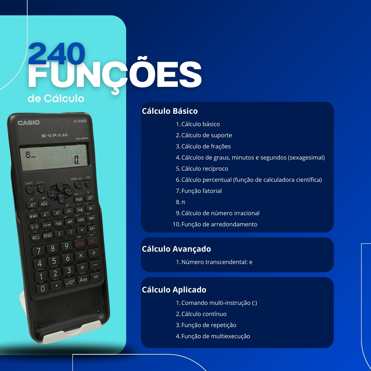 Spotech Calculadora Cientifica Casio Fx82ms Preta Cálculos Básicos Avançados ...