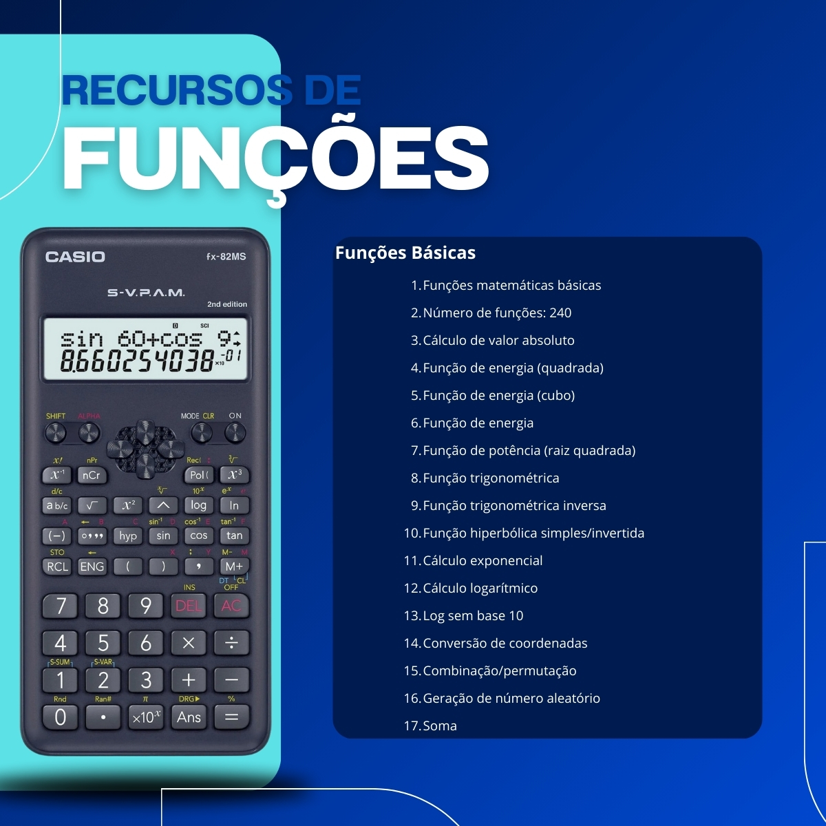 Spotech Calculadora Cientifica Casio Fx82ms Preta Cálculos Básicos Avançados ...