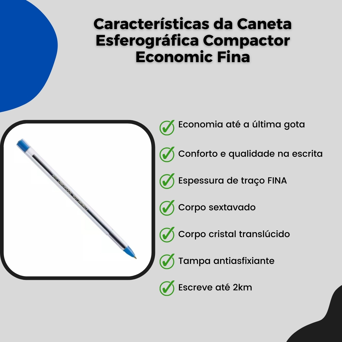 Spotech CANETA ESFEREROGRAFICA ECONOMIC ESCRITA FINA AZUL COMPACTOR - CX50 ...
