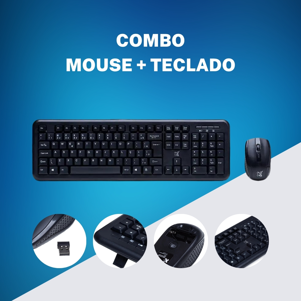 Spotech Teclado e Mouse Sem Fio Wireless Usb 2.0 Abnt2 Preto Exagon Maxprint ...
