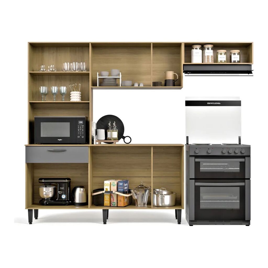 COZINHA DORA CONJ.C/BALCAO DM RP/CINZA - Casarão Móveis