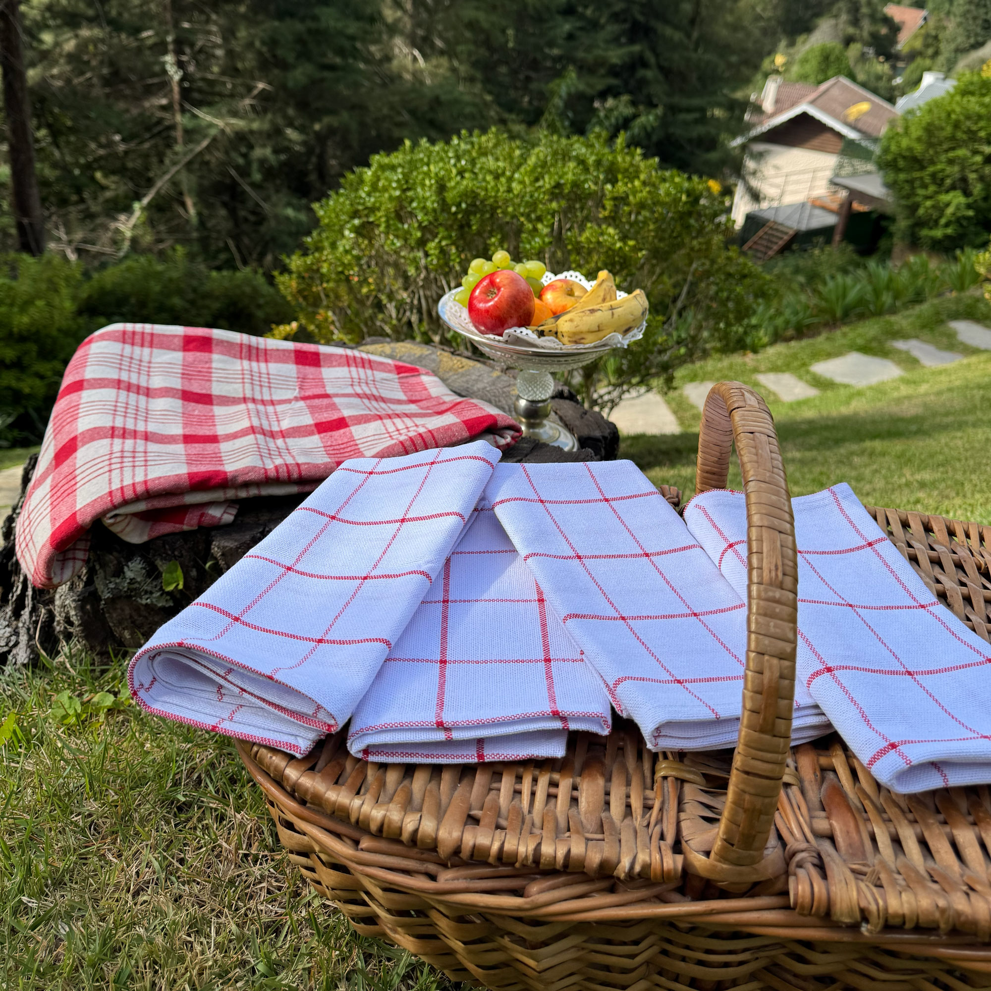Kit Piquenique Filomena Xadrez Vermelho - 4 Lugares - Ateliê Panos