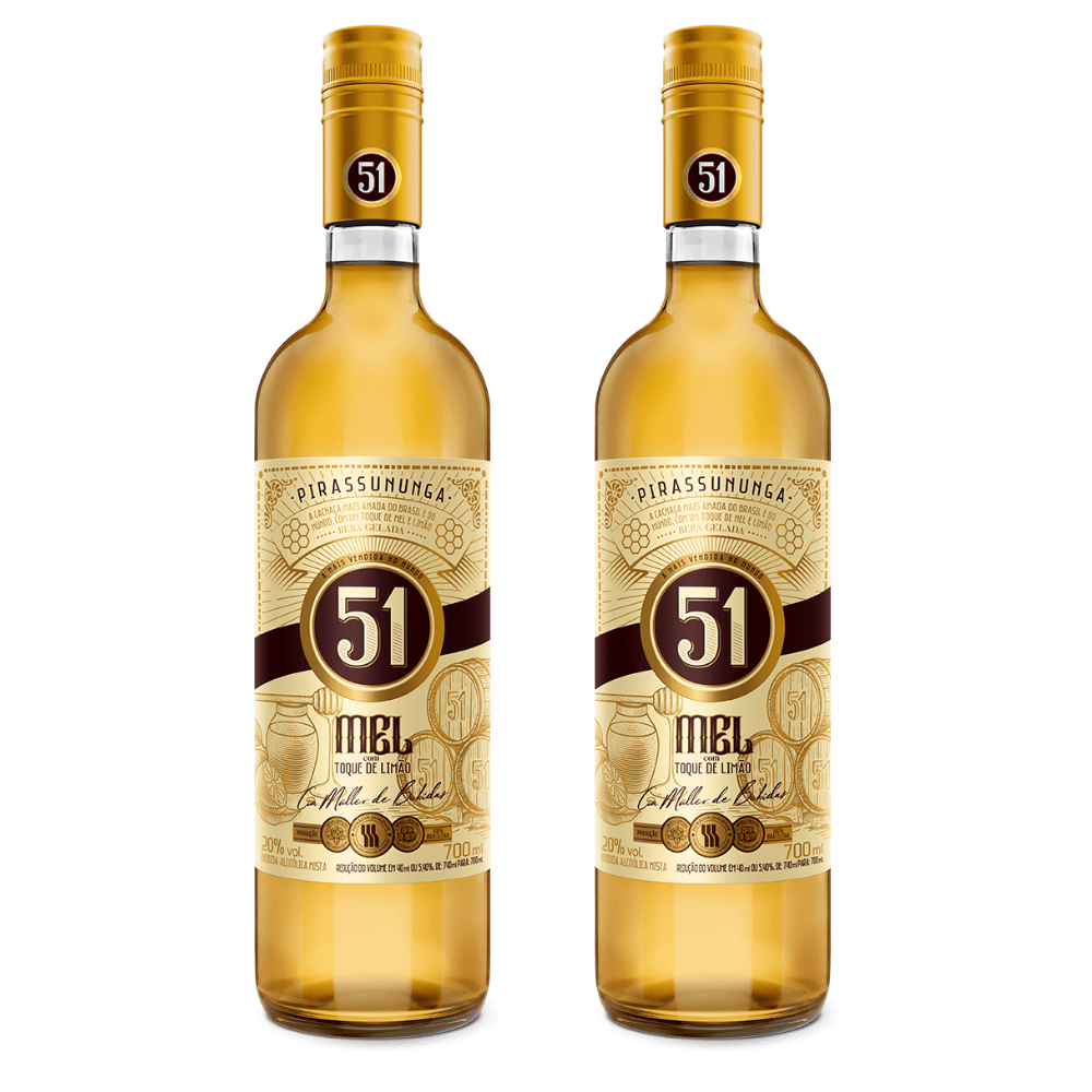 Kit 2 Garrafas de Cachaça 51 Mel com Toque de Limão - 740 ml cada