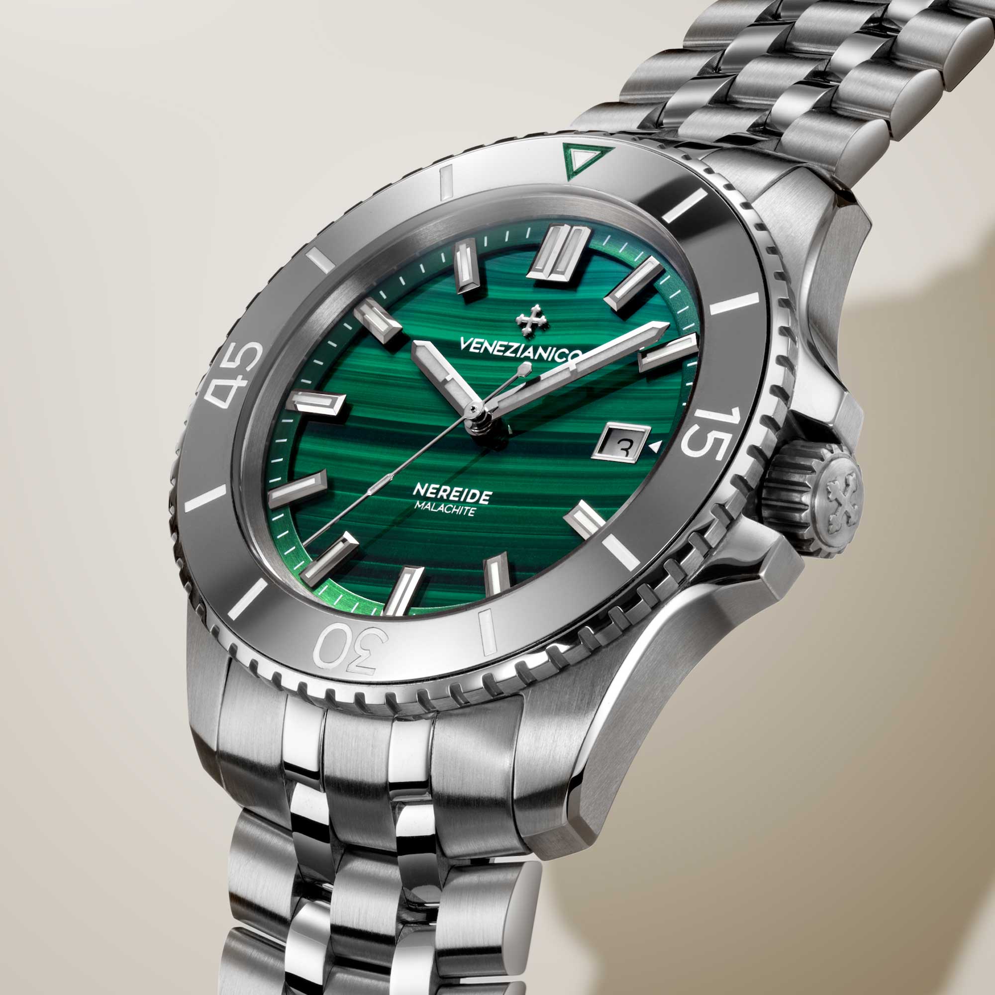 Venezianico Nereide Malachite 42mm com Mostrador em Pedra Natural