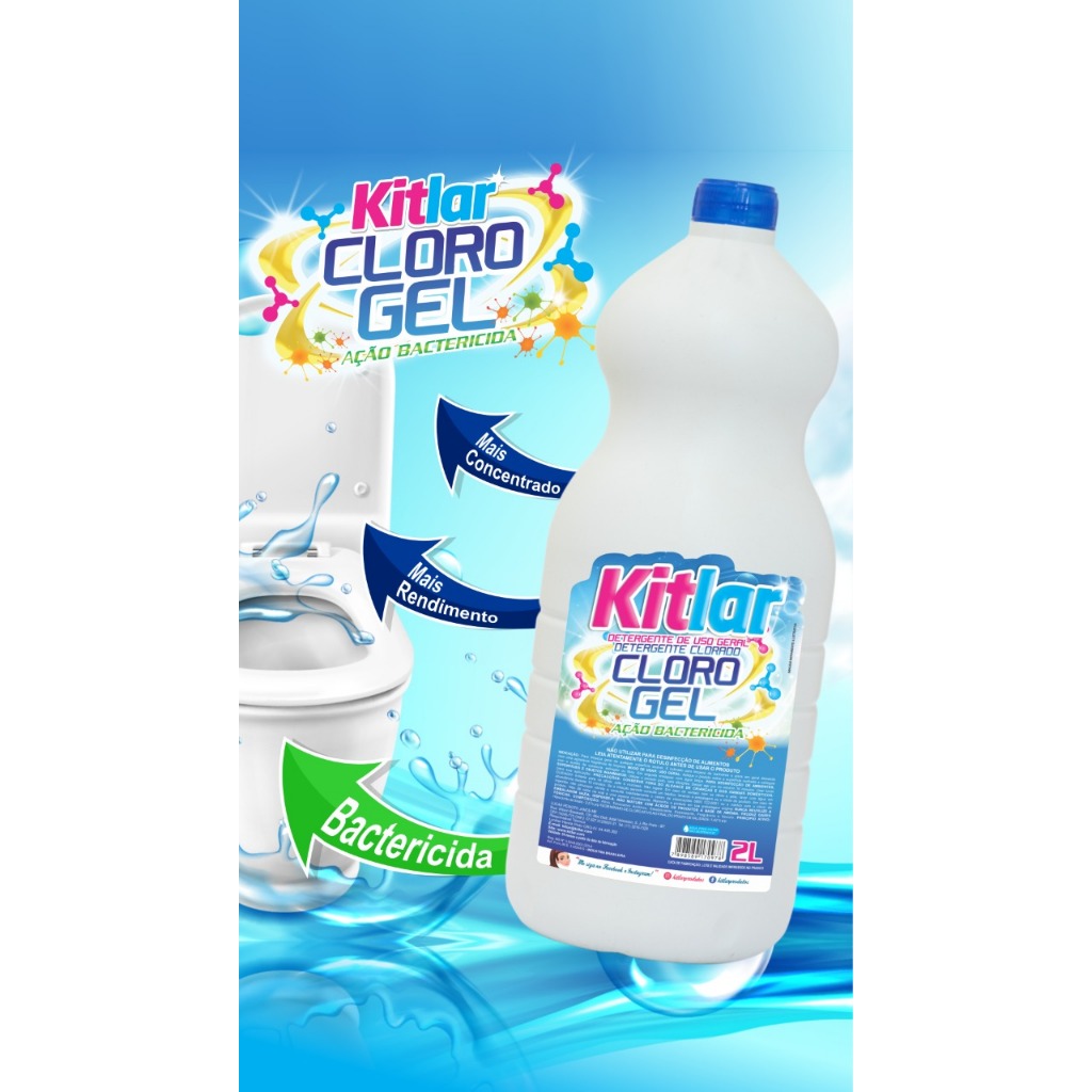 Kitlar Cloro Gel Concentrado Perfumado Detergente Clorado 2L Limpeza Pesada ...