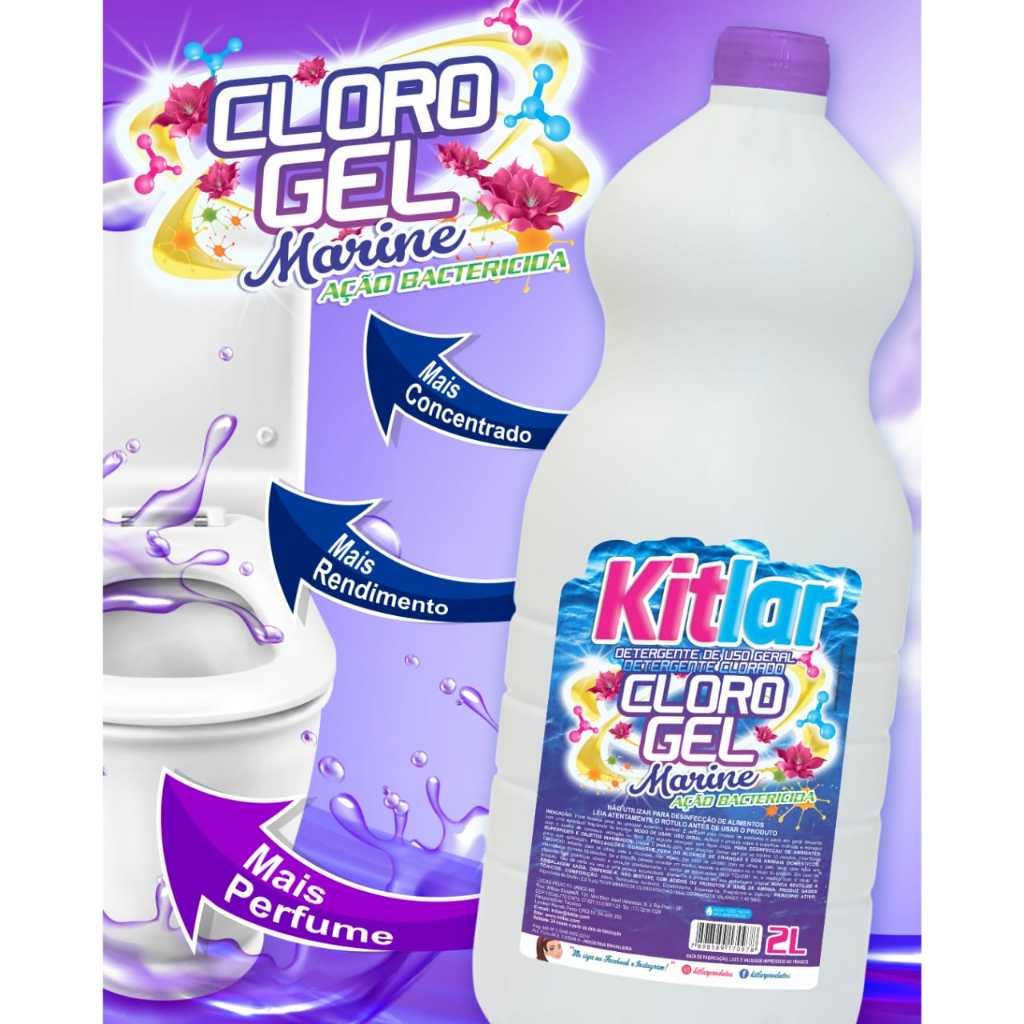 Kitlar Cloro Gel Concentrado Perfumado Detergente Clorado 2L Limpeza Pesada ...