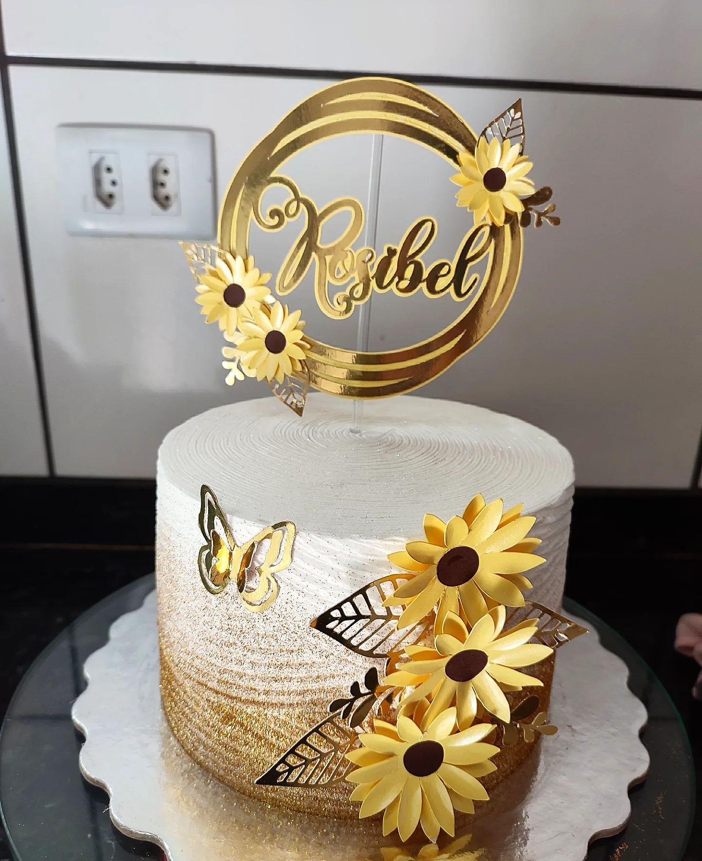 Topo de bolo girassol com ciculo - Marlen personalizados