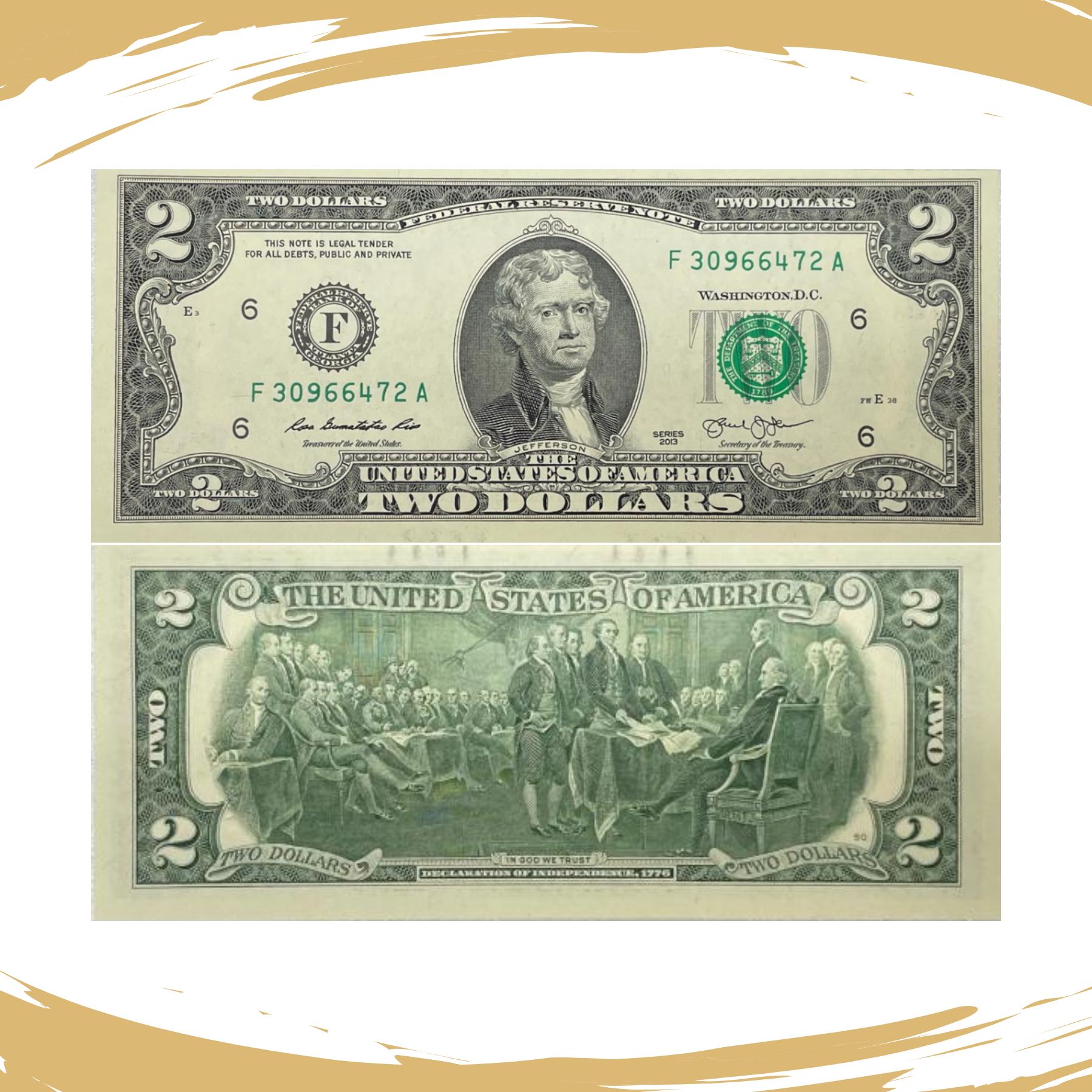 Cédula dos Estados Unidos P-545 - 2 Dollares 2013 - Letra F - FE ...