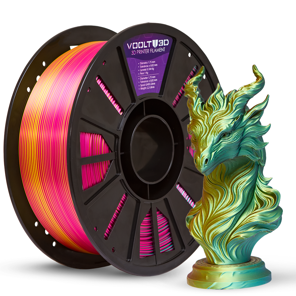 Filamento Voolt 3D PLA Tri Color Dourado / Rosa Choque / Verde V-Silk ...