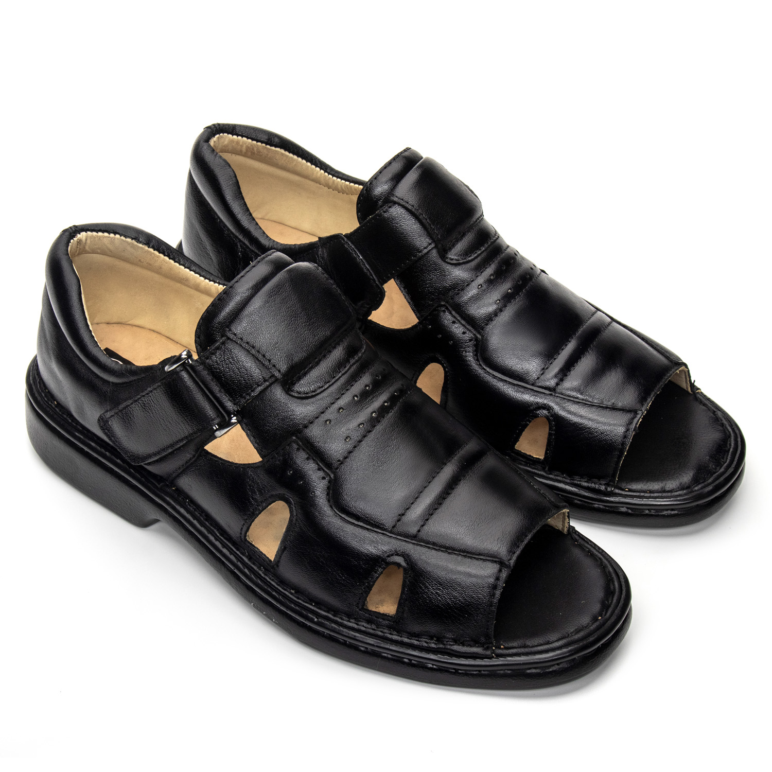 Sandália Masculina De Couro Legítimo Ultra Comfort - CS364 Preta