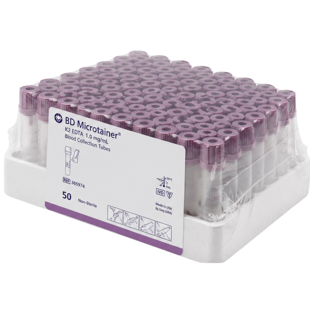 Tubo Microcoleta BD Microtainer EDTA K2 Roxo - Rack/50 - REF.365974 ...