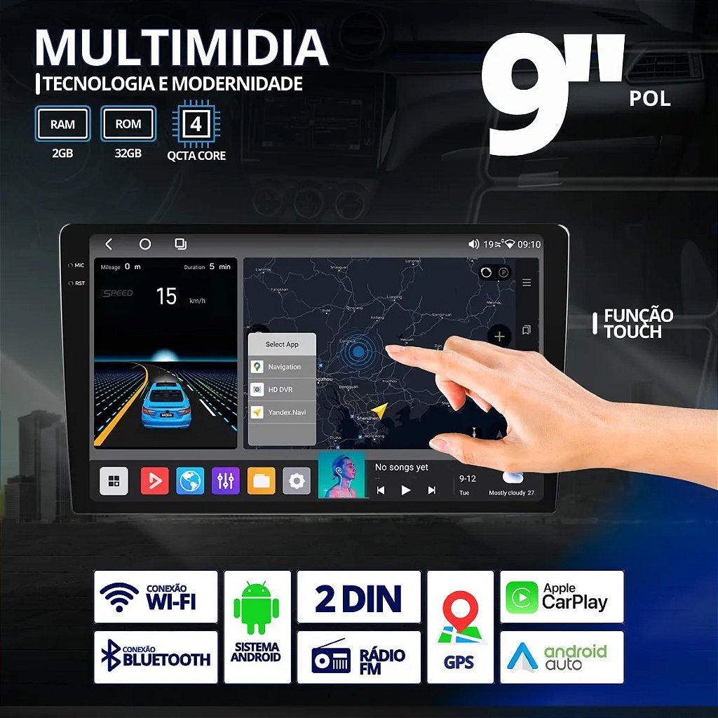 Kit Multimidia De Carro Android Auto Carplay 9'' Gps 2gb 32g - Mercadão ...