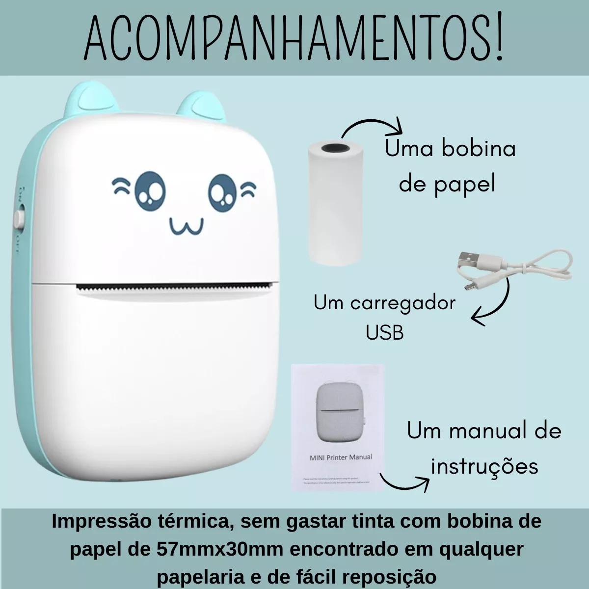 Mini Impressora Térmica Portátil Gatinho Bluetooth Colorida - Mercadão ...