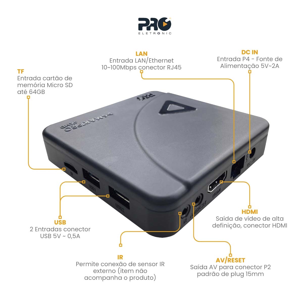 Smart Tv Box Pro Eletronic Prosb-3000 4K Fhd Wifi 2Gb/16Gb