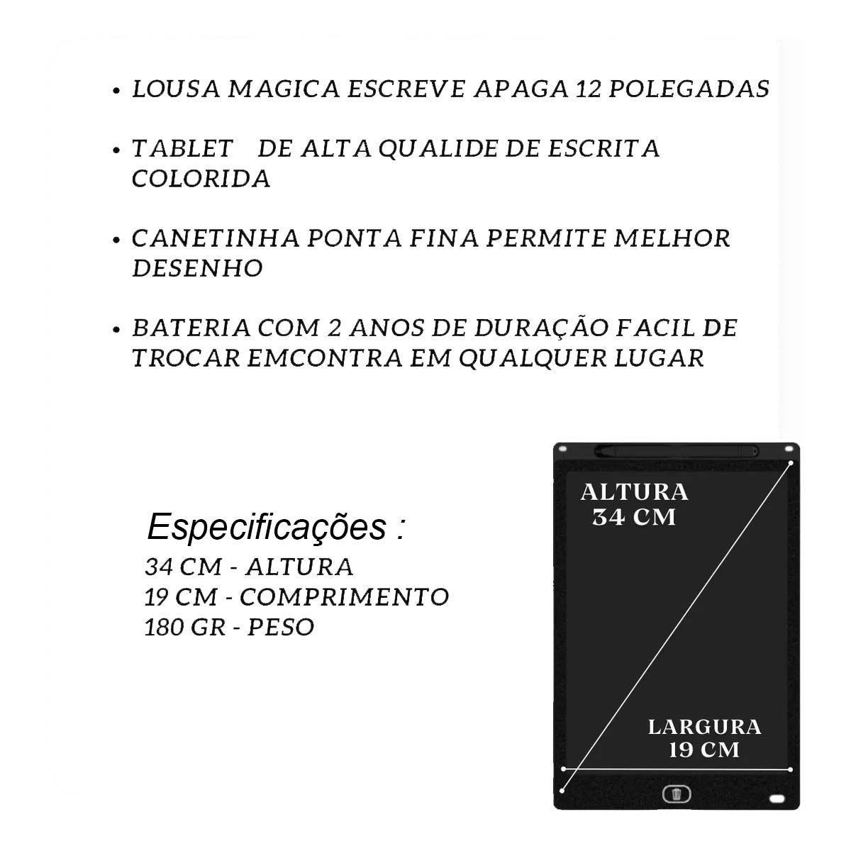 Tablet Lousa Magica Grande Escreve e Apaga Tela 12' Azul - Mercadão da ...