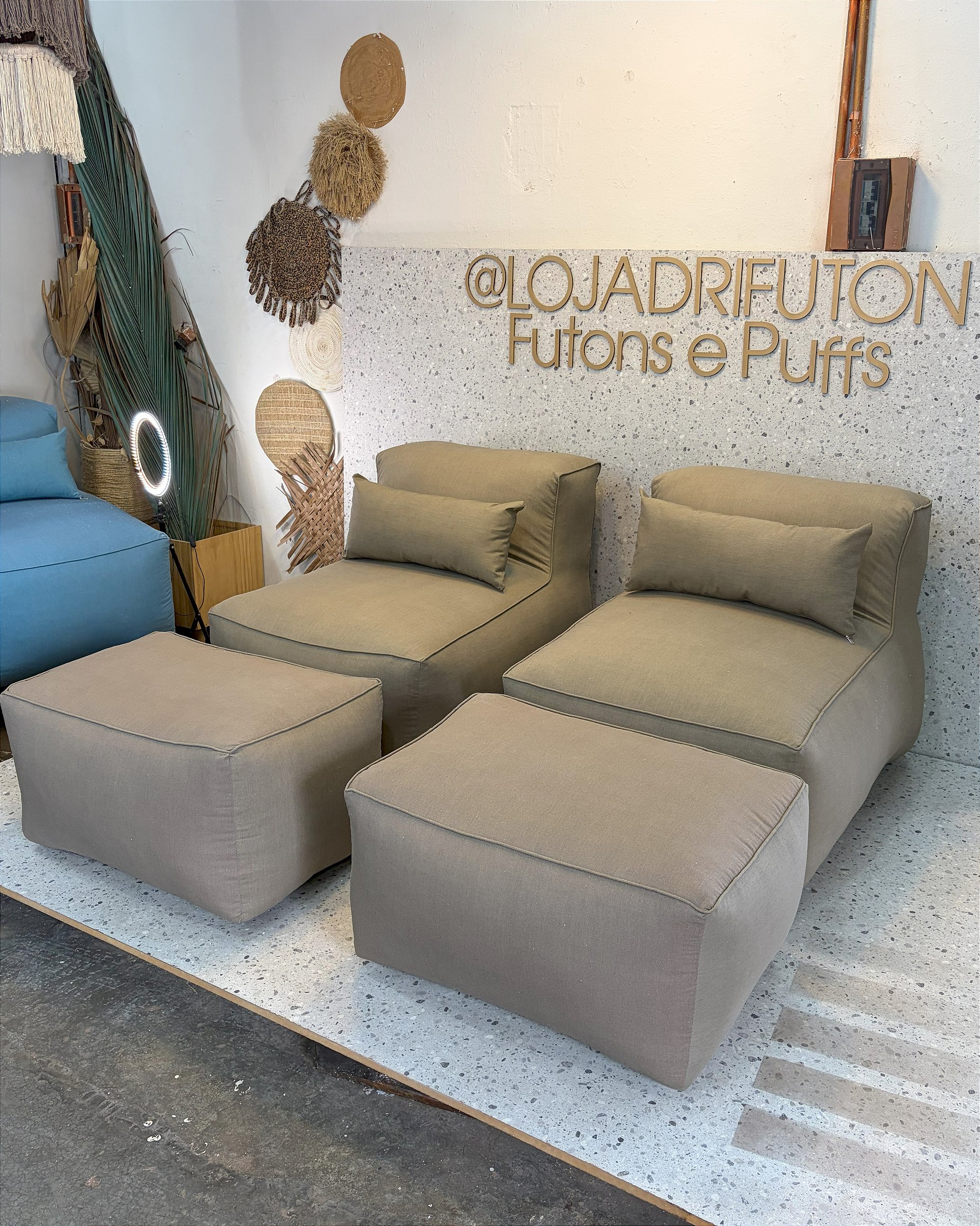 Conjunto Puff M Standard + 2 Peseiras + 2 Almofadas - LojaDriFuton