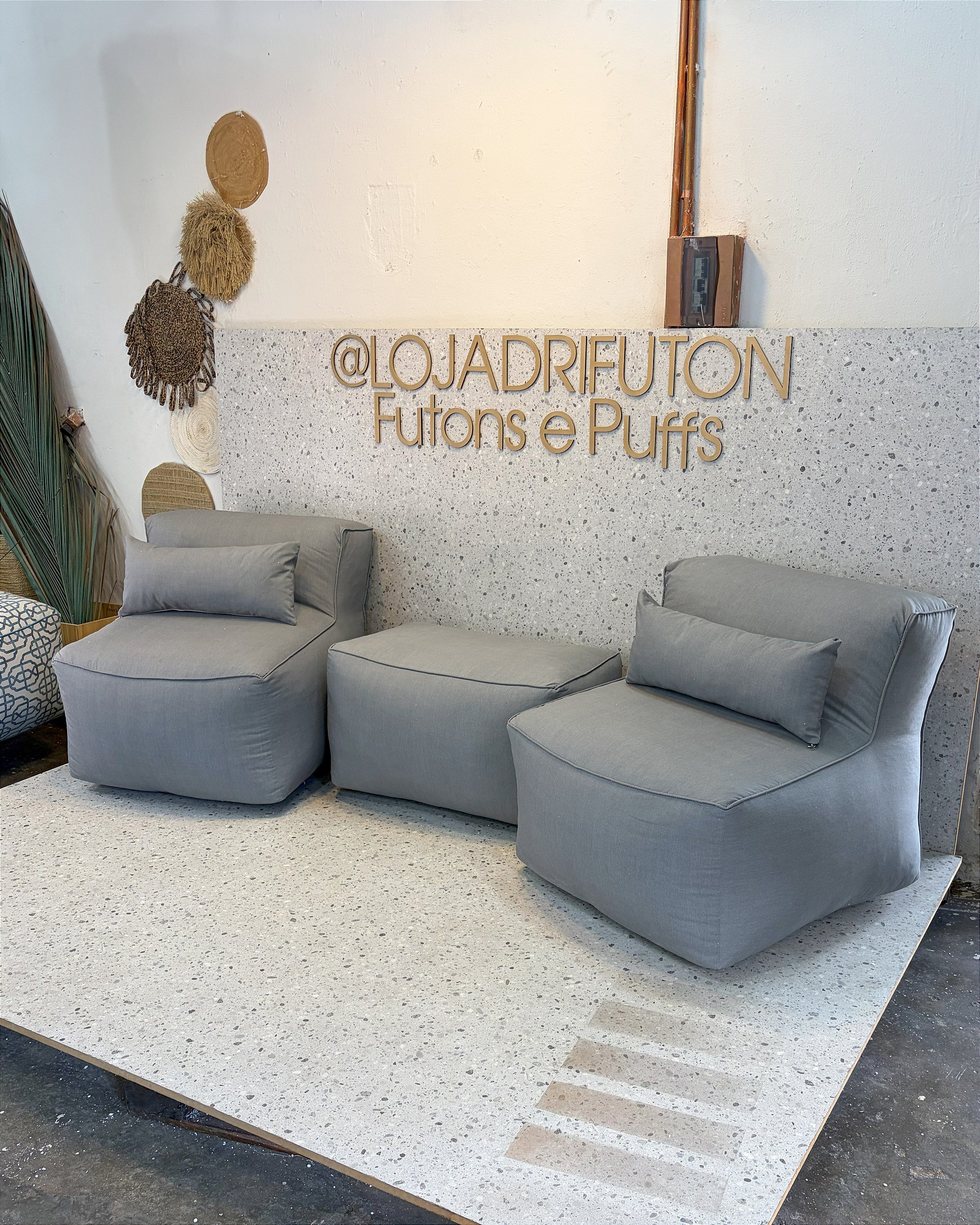 Conjunto Puff P Standard + 1 Peseira + 2 Almofadas - LojaDriFuton