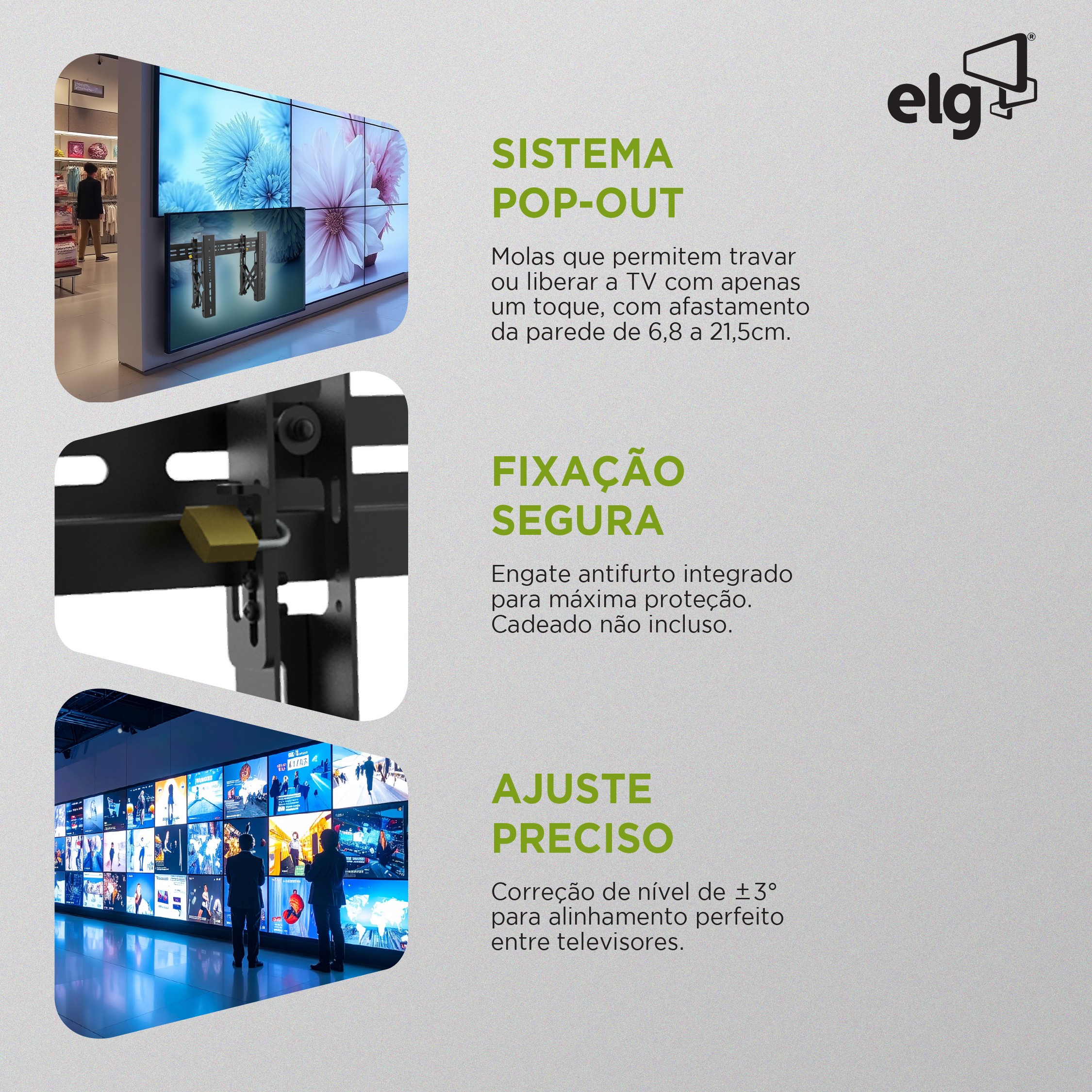 Pop Out Monitor Suporte Videowall de Parede Retrátil com Pop-Out, Monitor LCD/LFD 37
