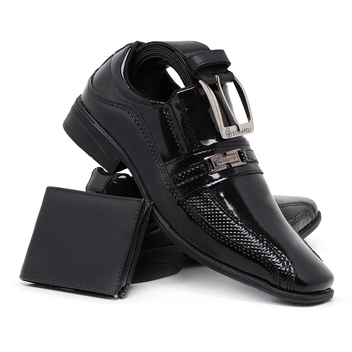Kit Sapato Masculino Social Cinto E Carteira Sintético Envernizado