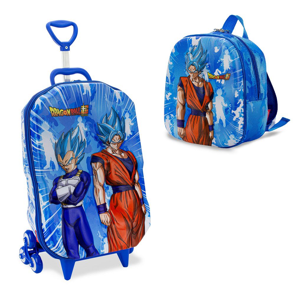 KIT DRAGON BALL Z MOCHILA CARRINHO COM LANCHEIRA E ESTOJO - TENHO