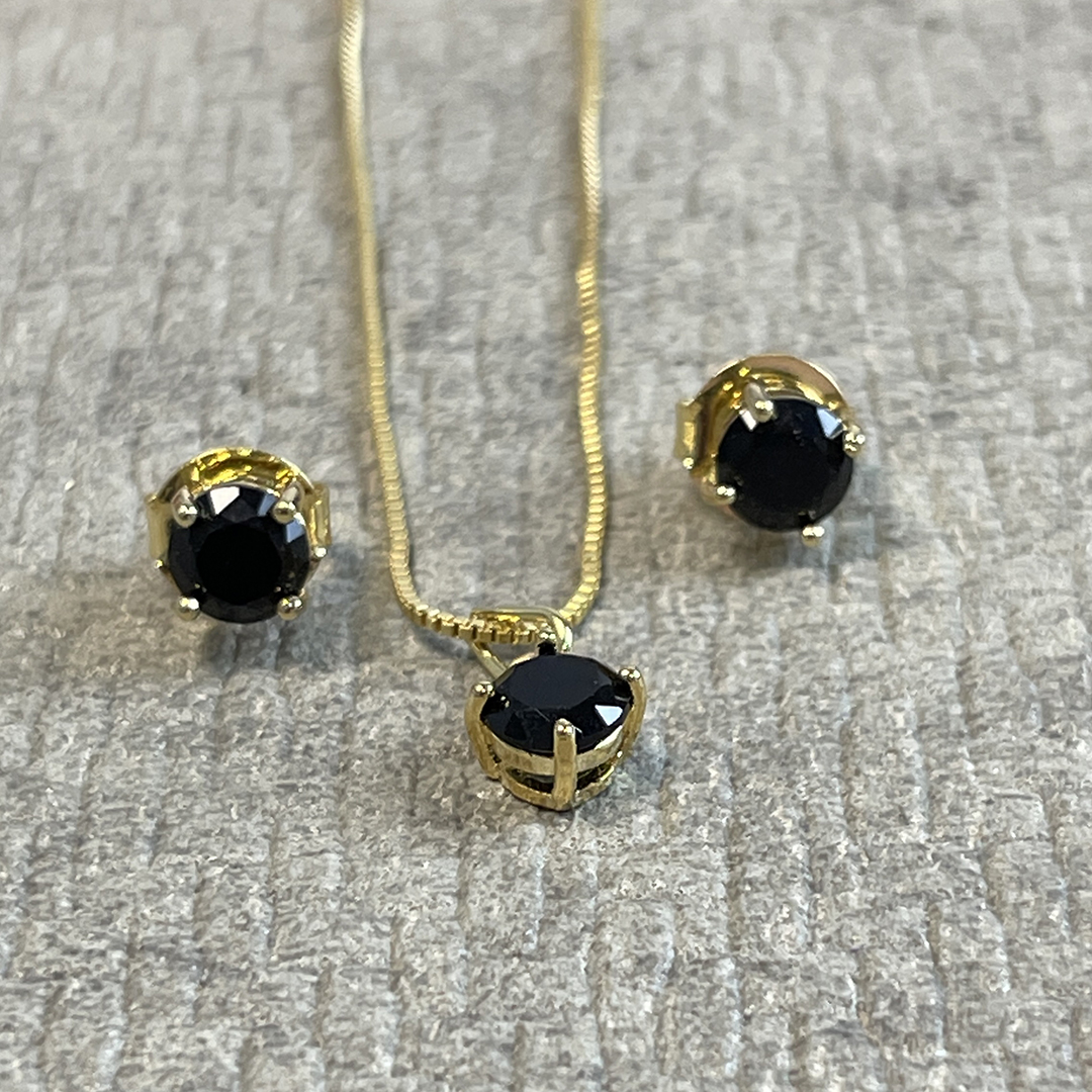 CONJUNTO PONTO DE LUZ PRETO NO DOURADO - PRATA 925 - Relika Semijoias