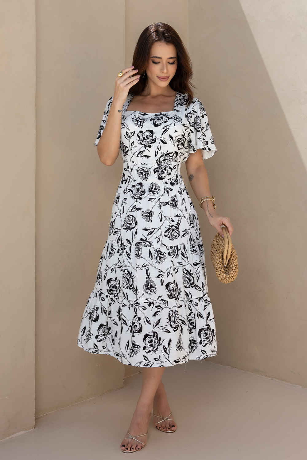 Vestido Lírio Midi Três Marias em Viscolinho - Maria Martha