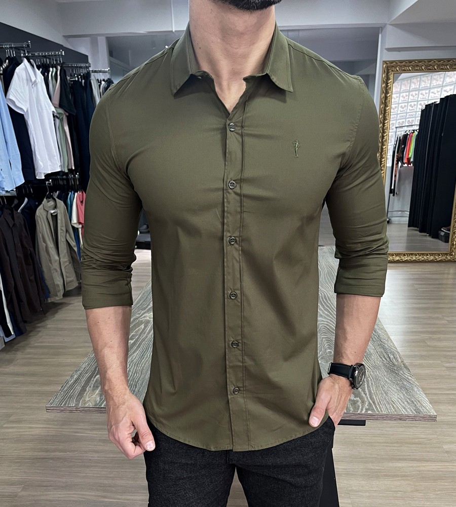 Camisa tricoline Zip-Off verde militar - Moda Masculina