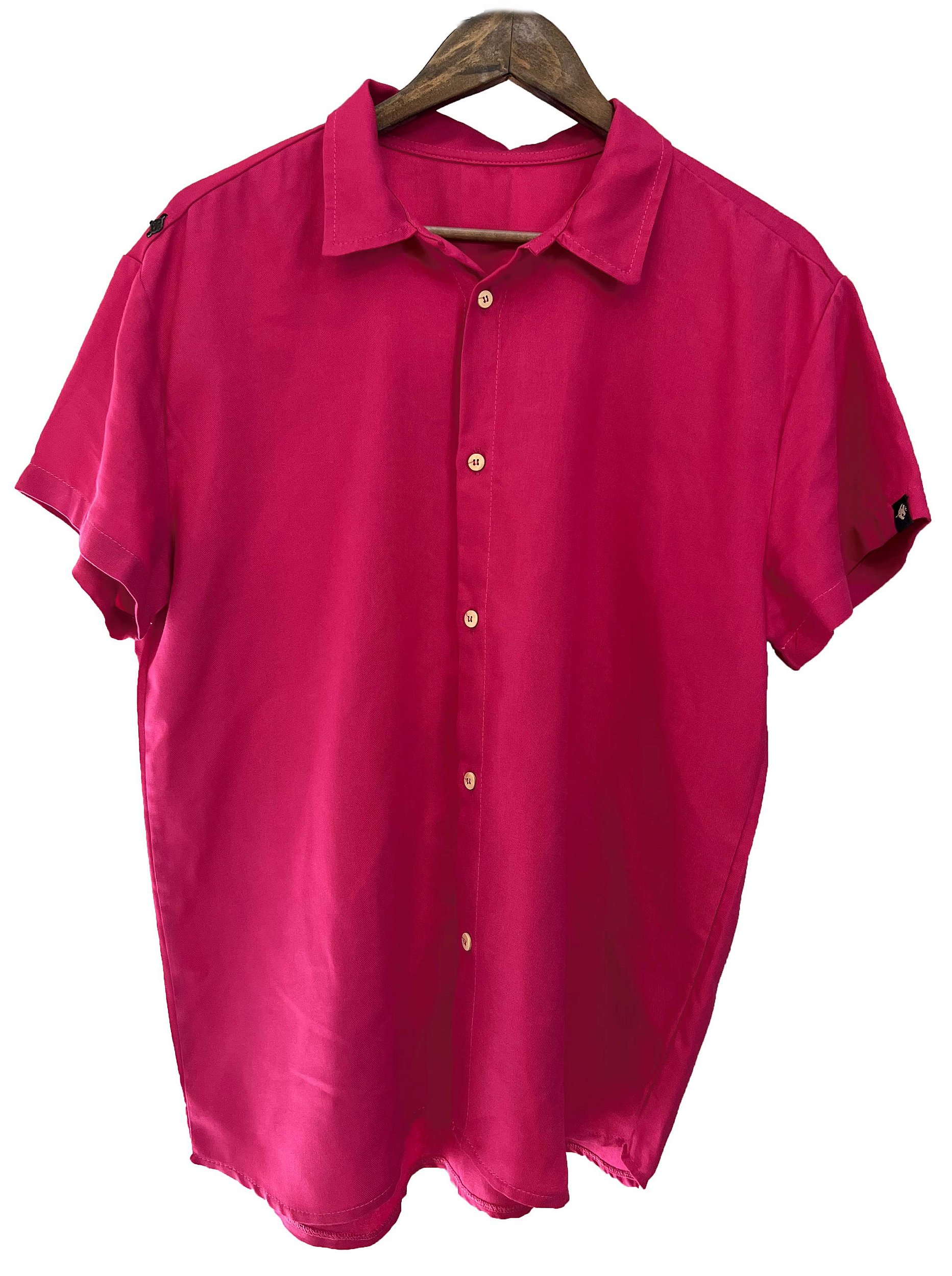 Camisa Masculina Lisa Colorida Manga Curta Viscose - Rosa