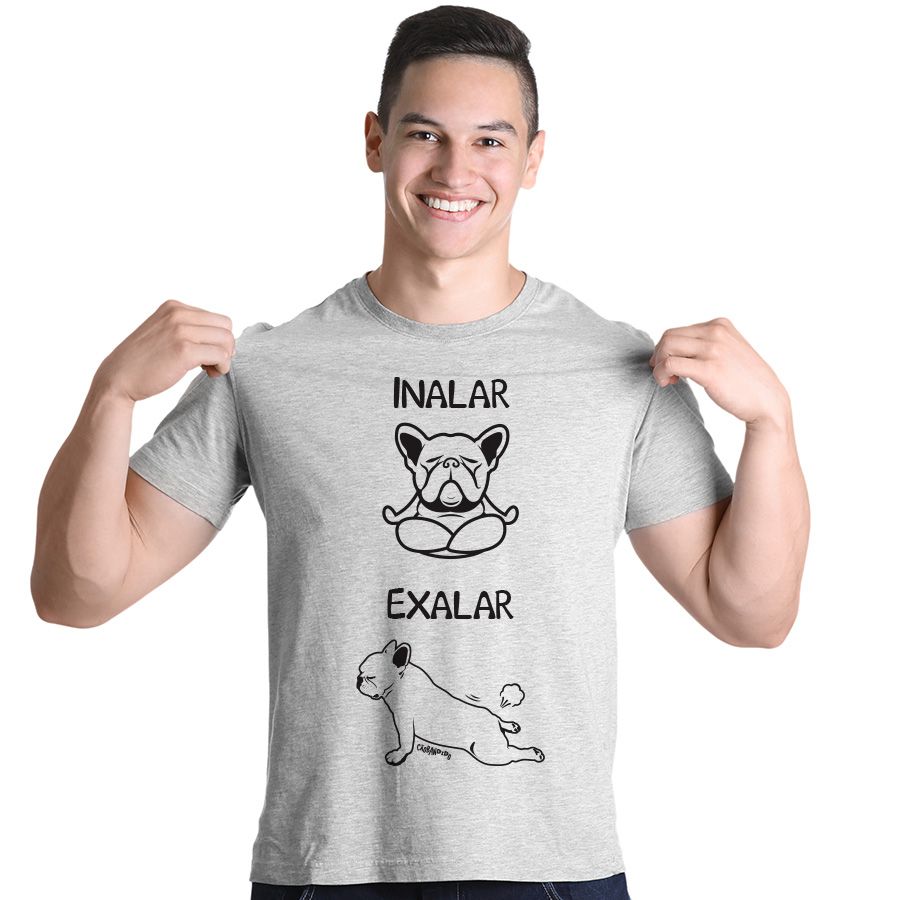 Camiseta Cachorro Yoga Inalar e Exalar - Cão Bandido - Camisetas