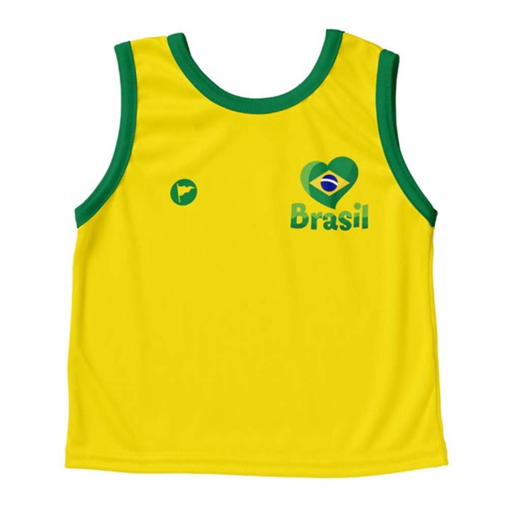 Camiseta Infantil Brasil Regata Amarela Torcida Baby - Cia Bebê