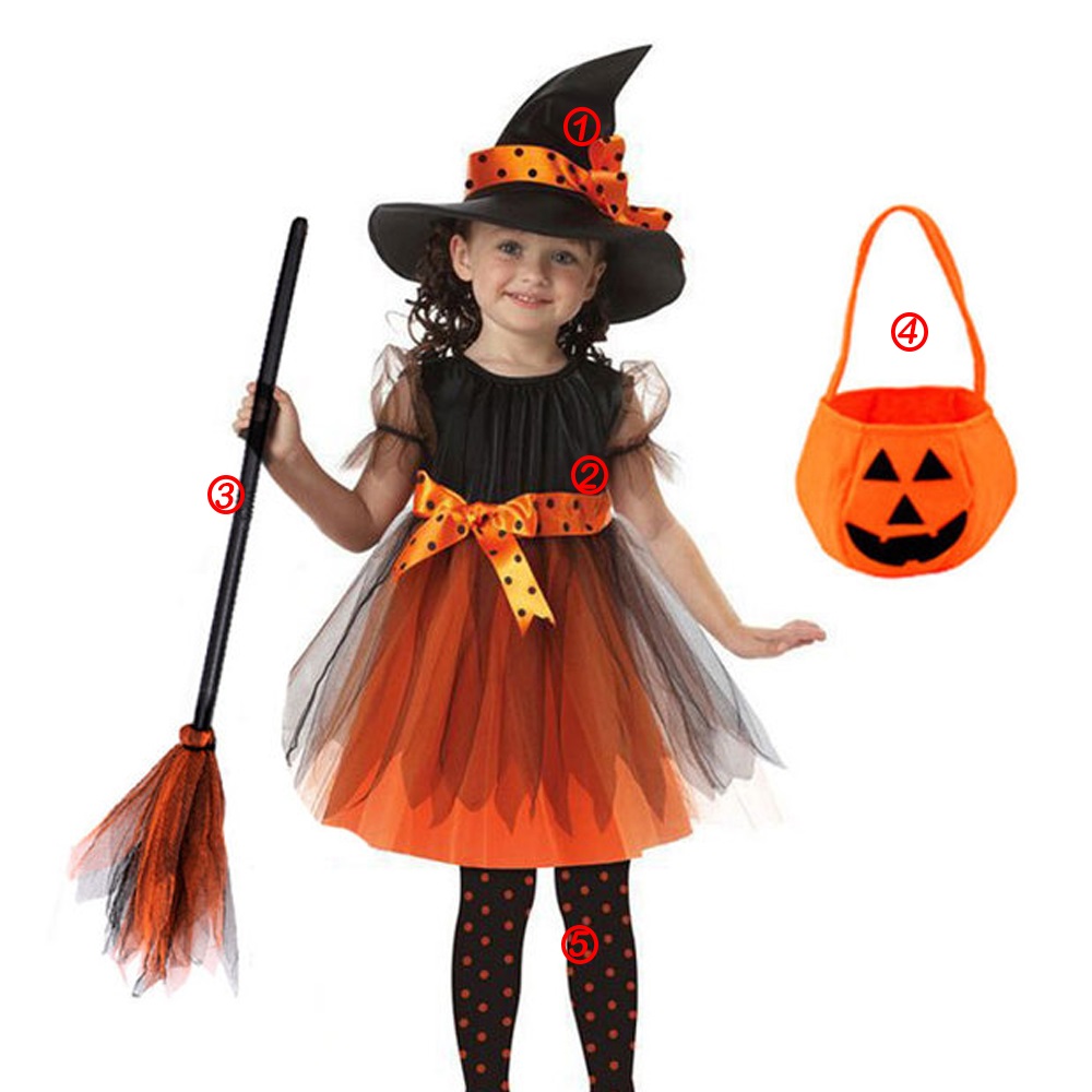 Kit Fantasia Halloween Infantil Bruxa (Vestido + Capa).