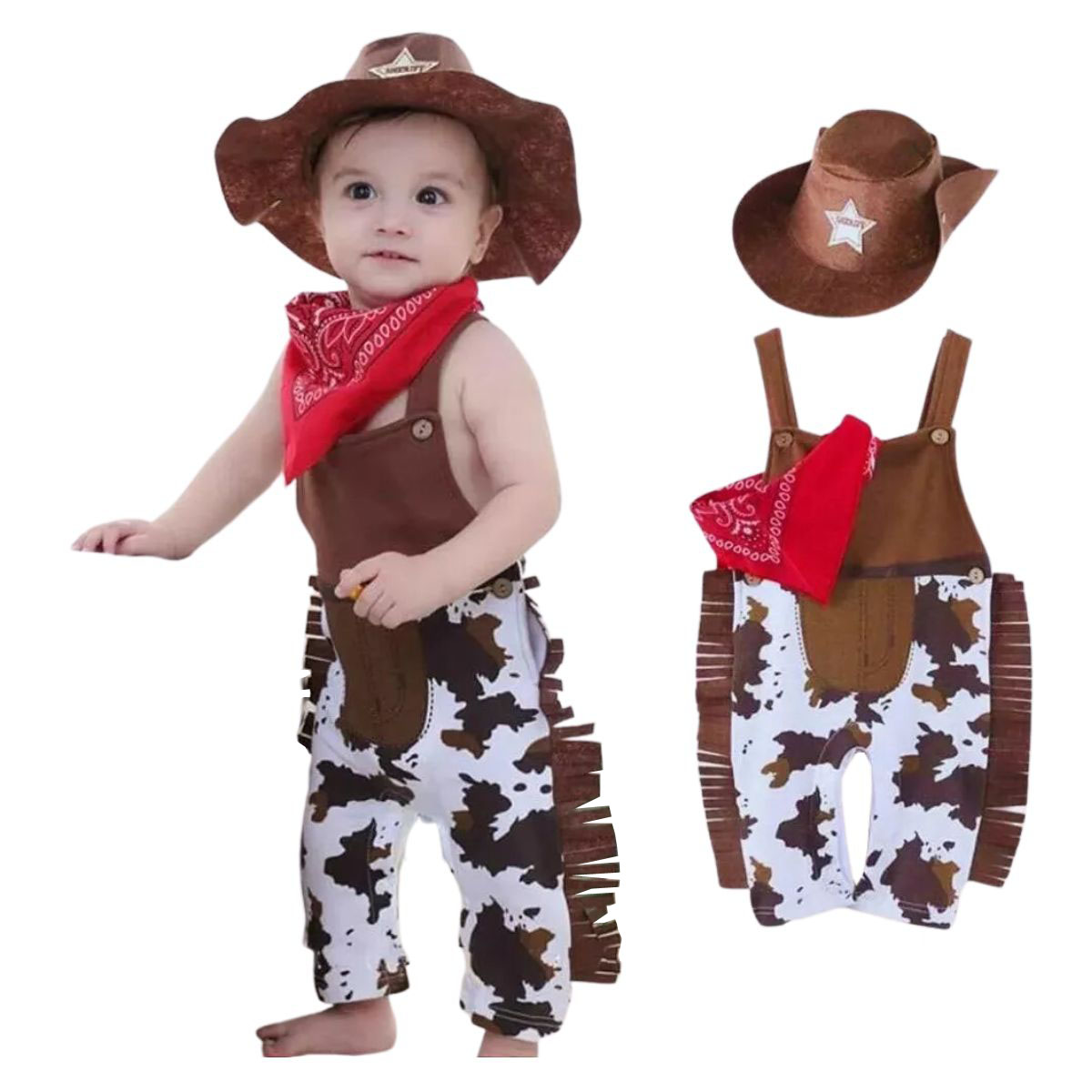 Fantasia Bebê Cowboy Country Vaqueiro 3 Peças - Cia Bebê
