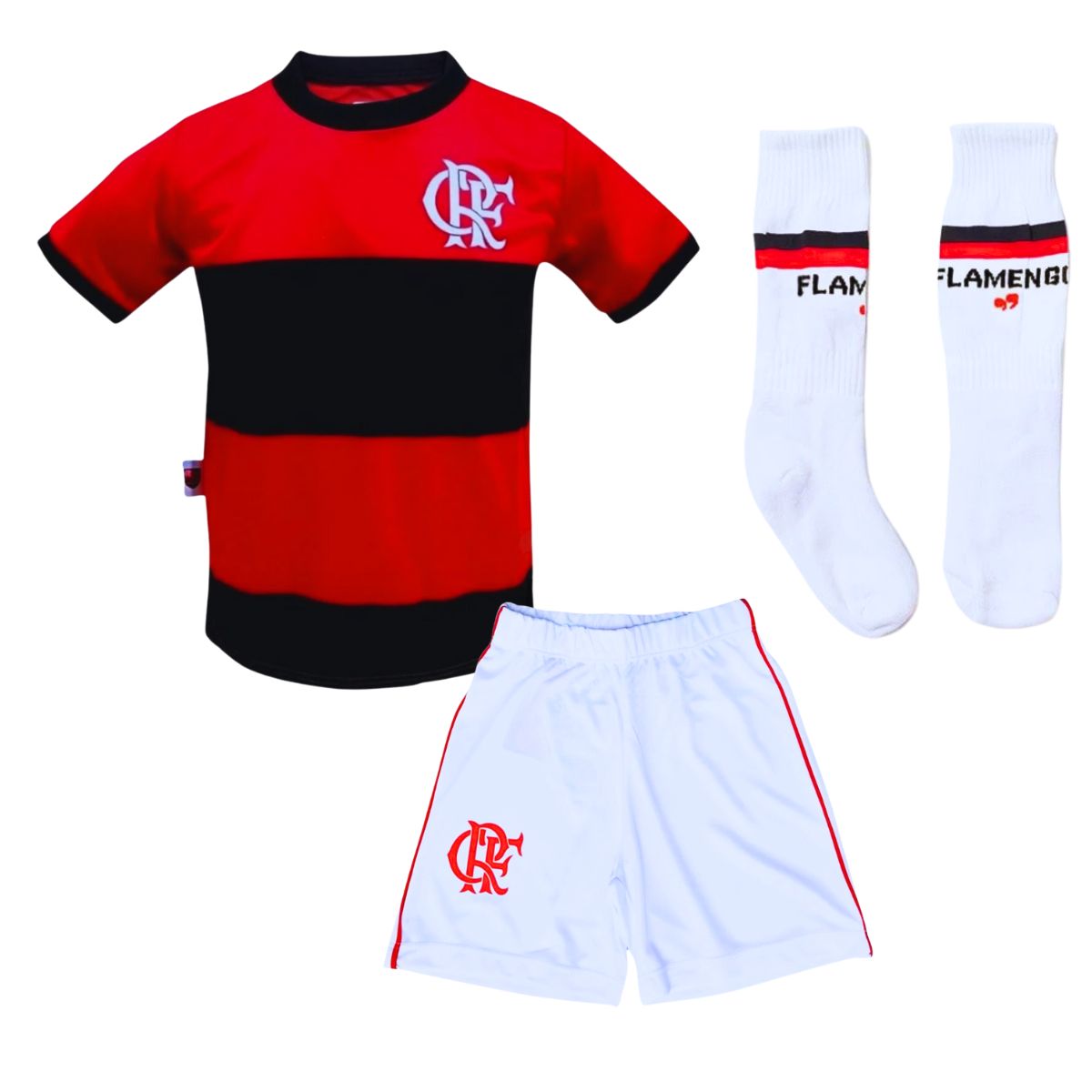 Uniforme Infantil Flamengo Shorts e Meião Branco Oficial - Cia Bebê