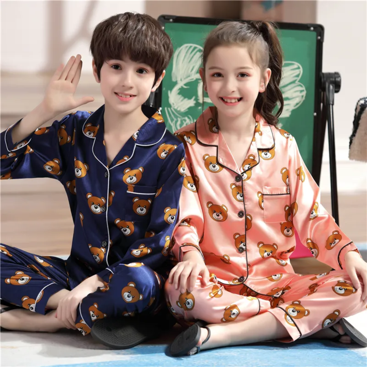 Pijama Infantil Seda Estampa Ursinhos Azul ou Rosa - Cia Bebê
