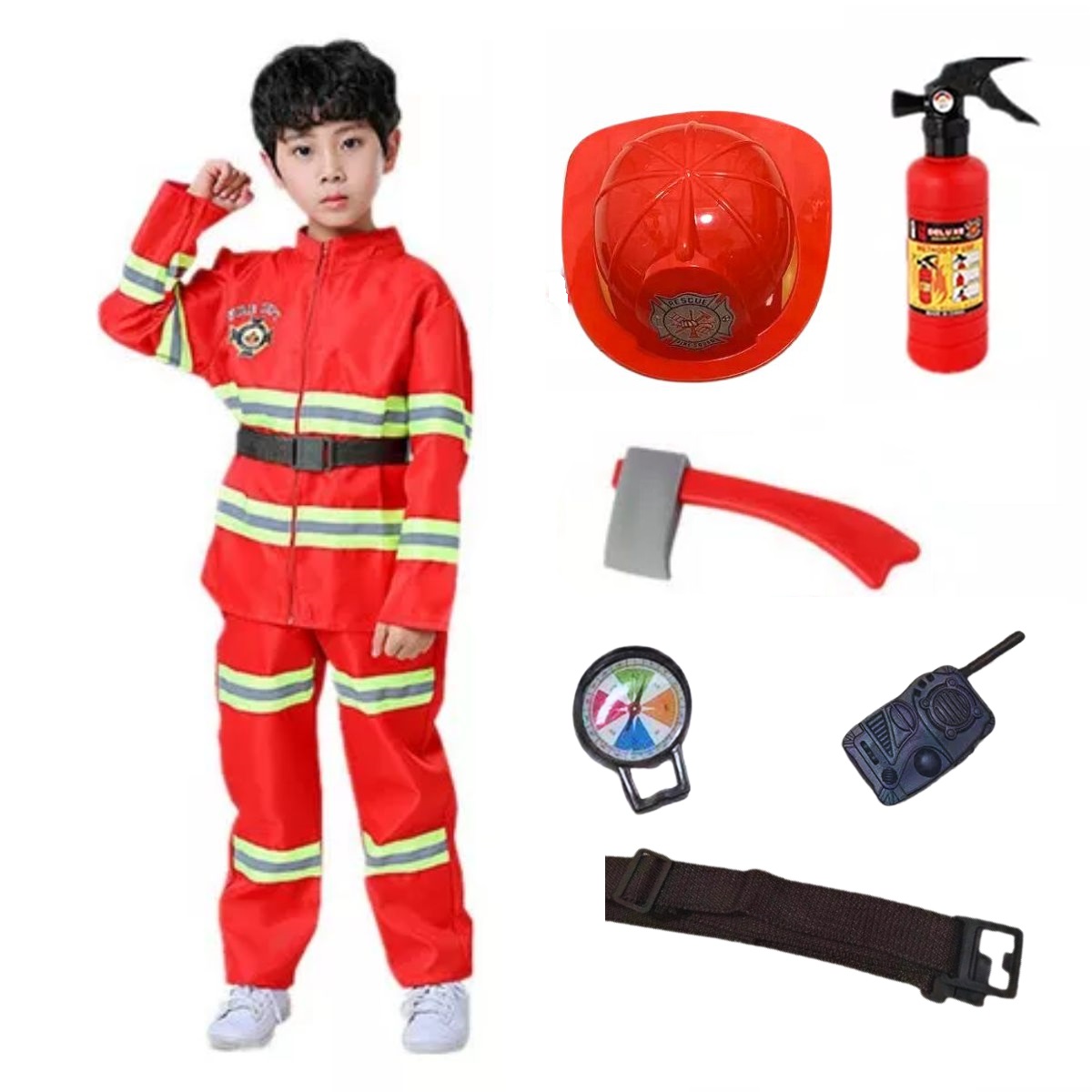 Fantasia Infantil Bombeiro Completa Kit 8 Peças Unissex - Cia Bebê