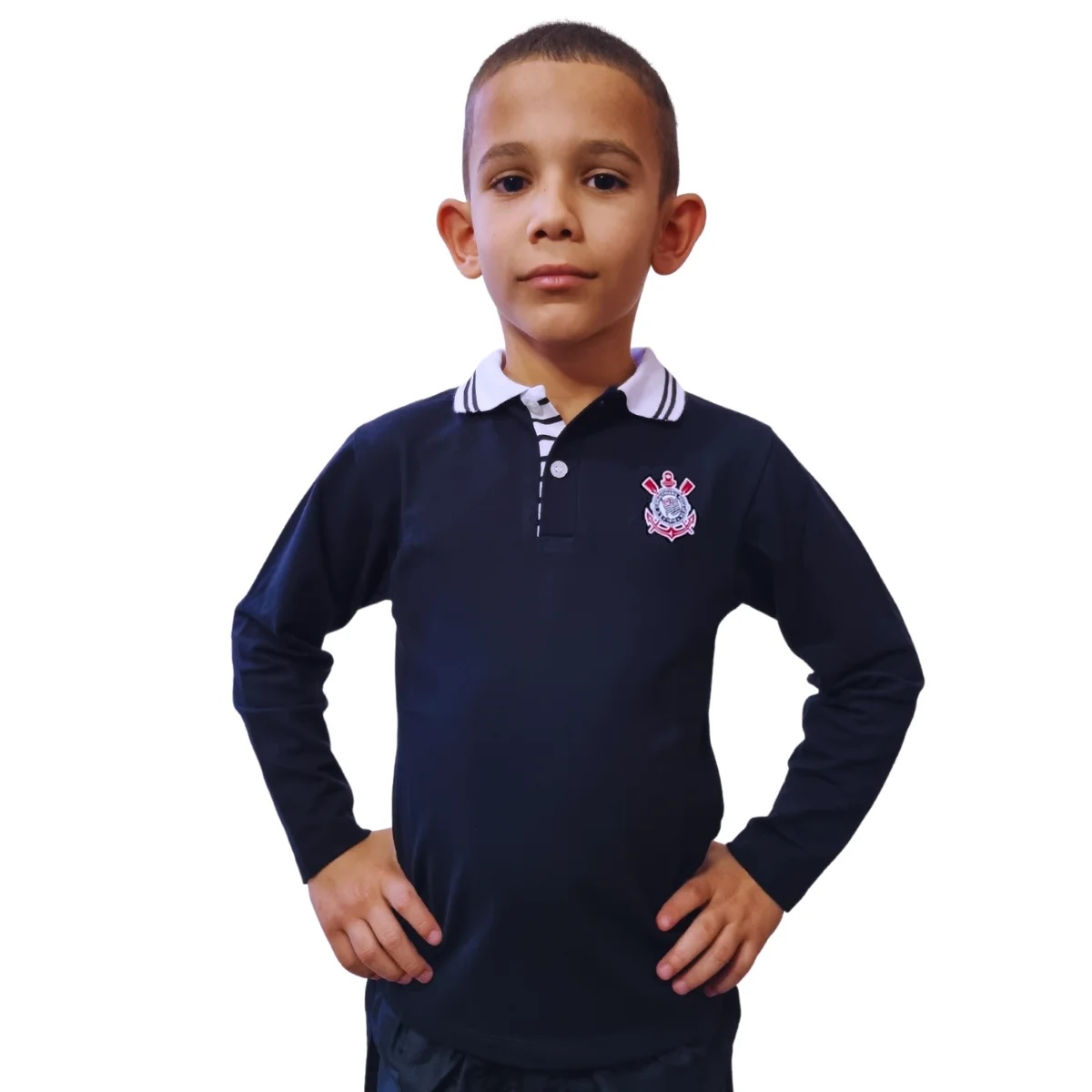 Camisa Polo Infantil Corinthians Manga Longa Oficial - Cia Bebê