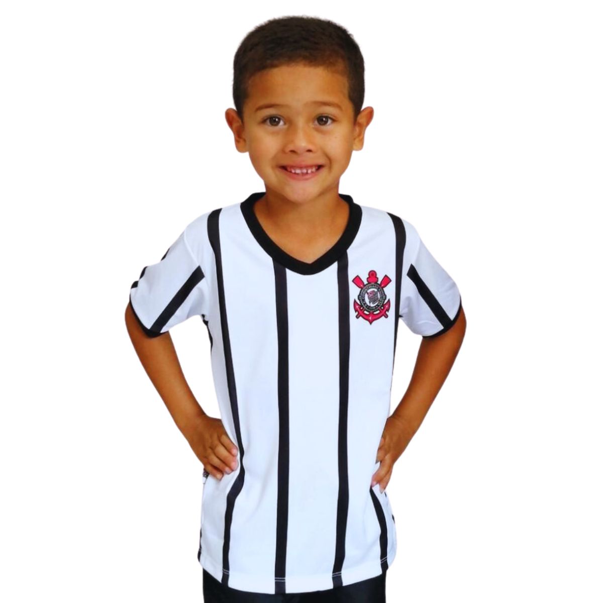 Camiseta Infantil Corinthians Branca Listras Oficial​ - Cia Bebê