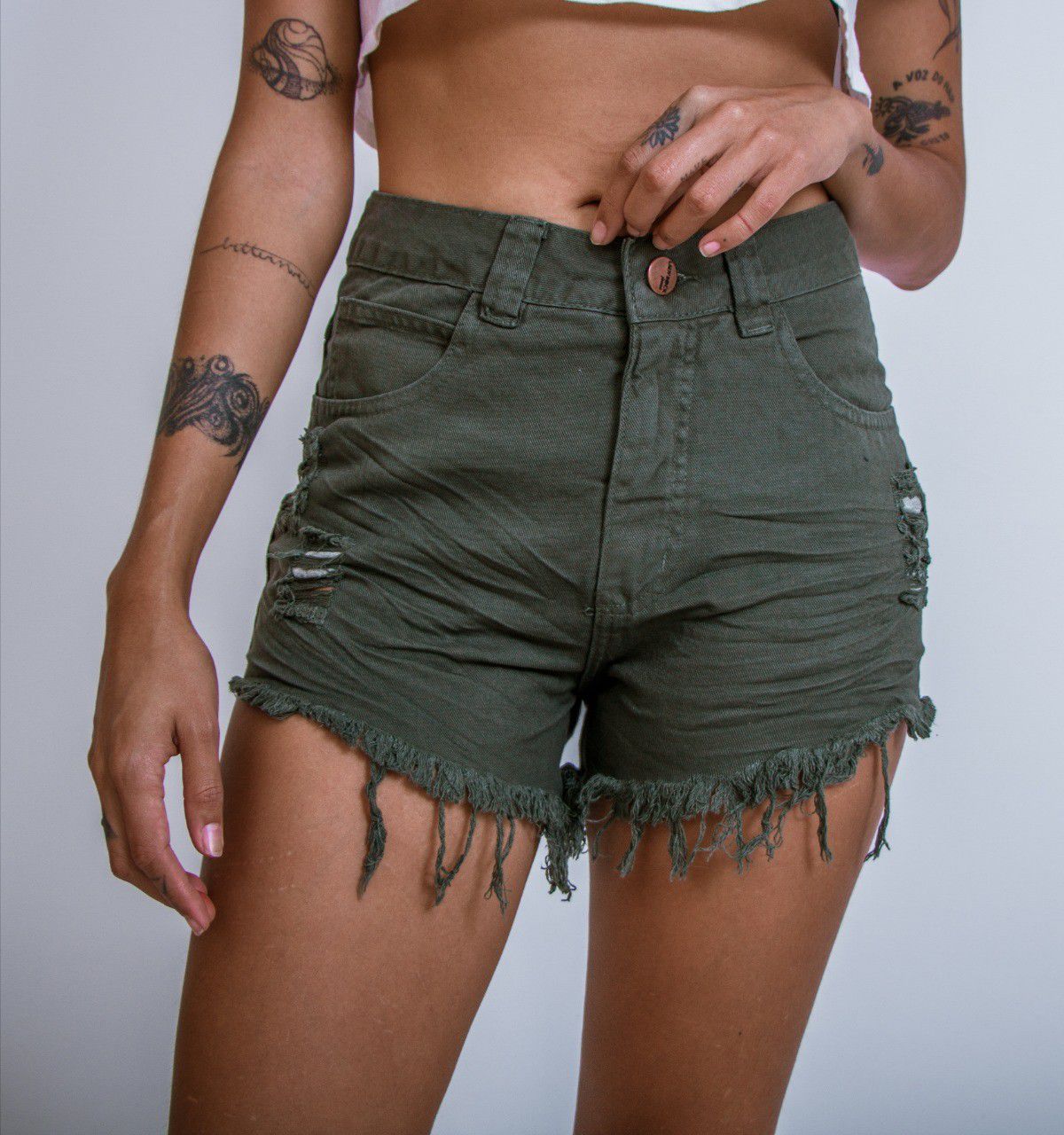 Shorts Jeans Verde Militar Hot Pants Lady Rock - Puella Boutique