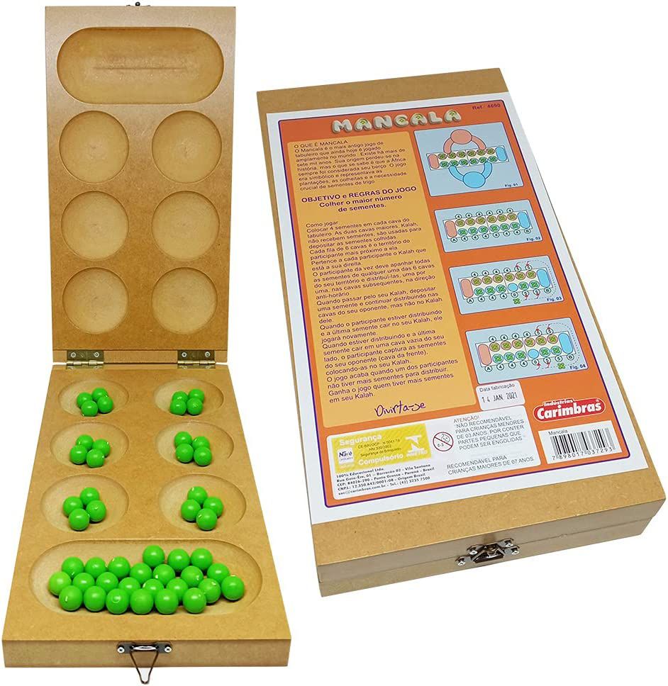 Jogo Educativo De Tabuleiro Mancala Com Estojo De Madeira